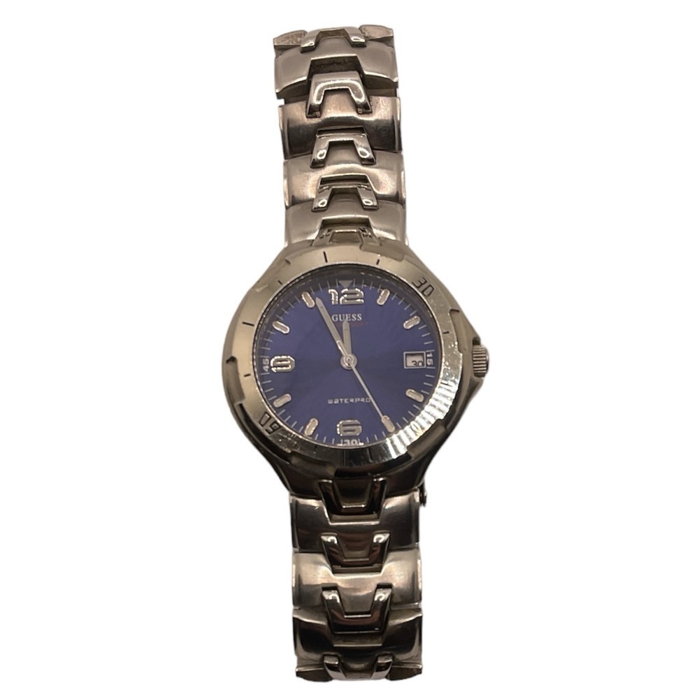 Guess Waterpro Watch Unisex Silver Tone Date Round 100M